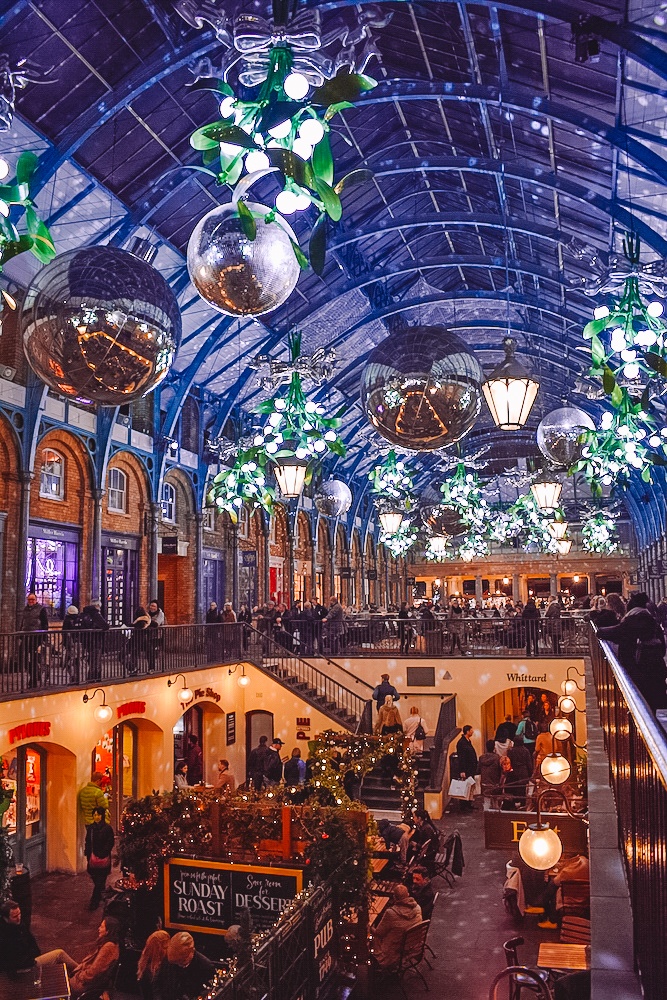 The Apple Market in Covent Garden decorated for Christmas