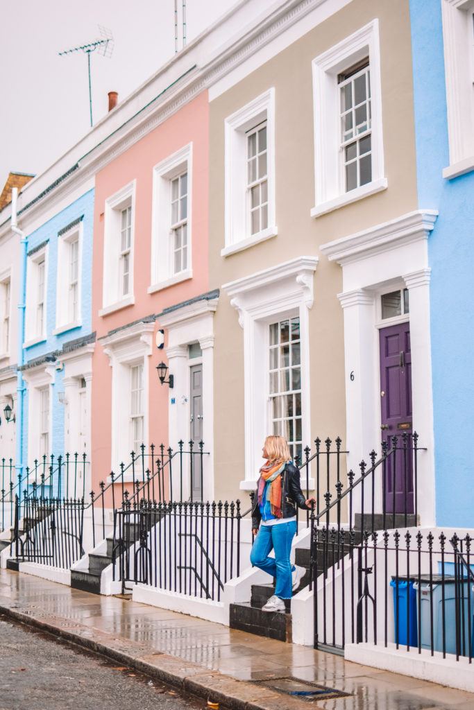 Admiring the beautiful coloured houses of Hillgate Place