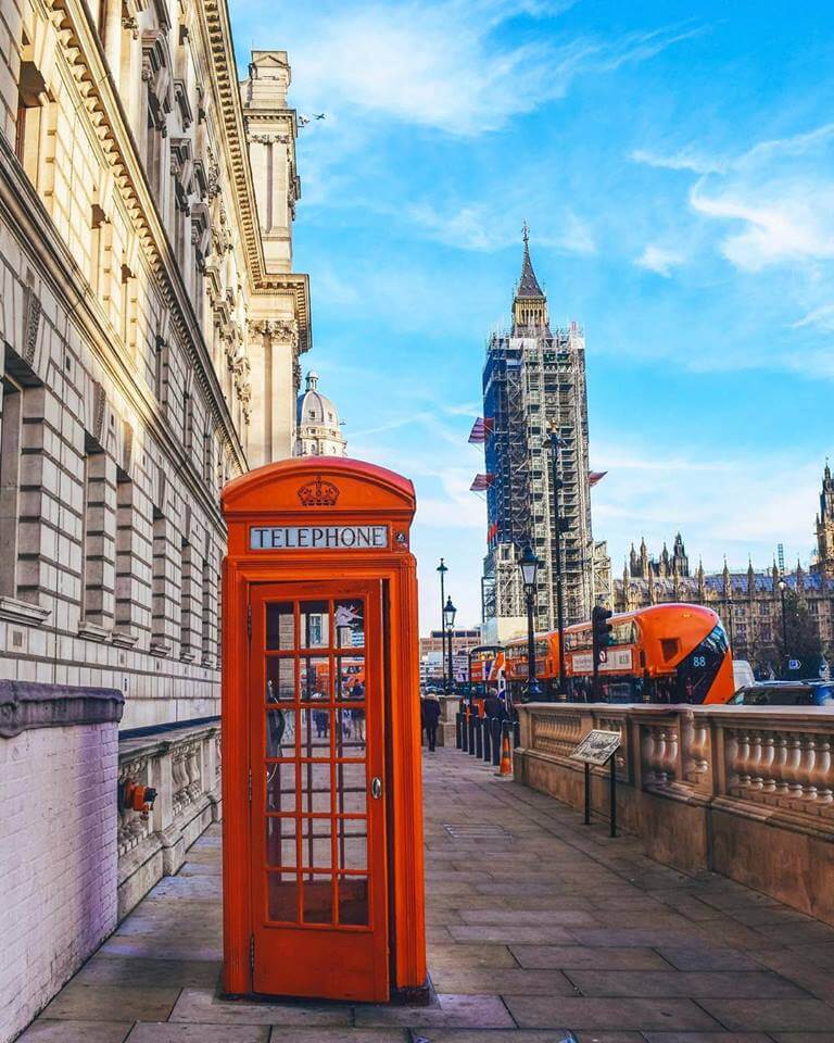 Big Ben and a red phone box in Parliament Square