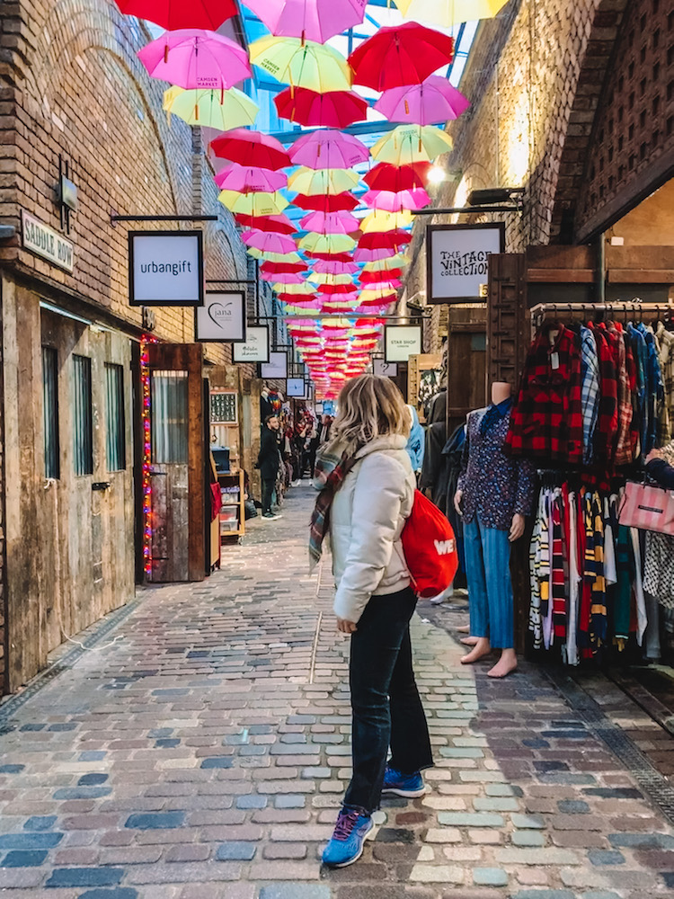 The colourful umbrella street in Camden Market