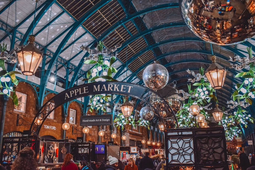 The Apple Market in Covent Garden decorated for Christmas